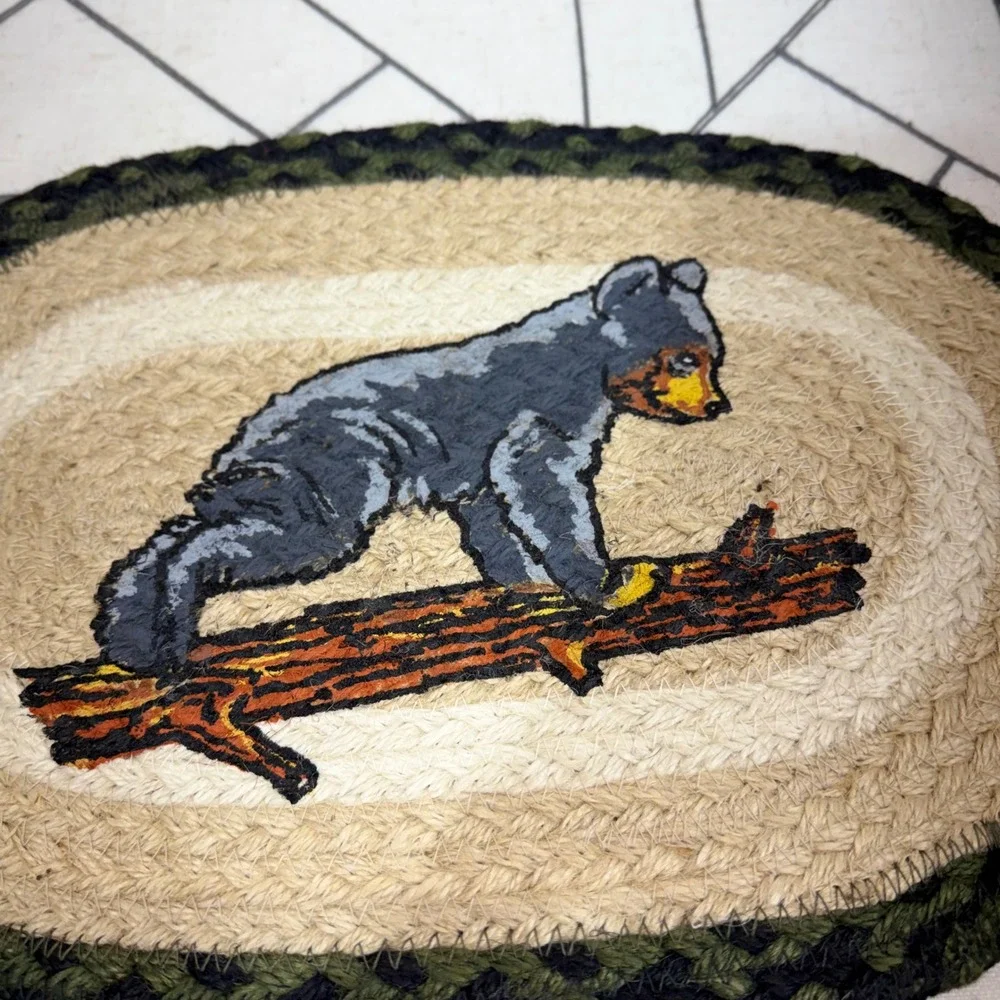 Earth Rugs Bear Cub Jute Rug 10x15 Tan Green Braided Oval Placemat OPP-116